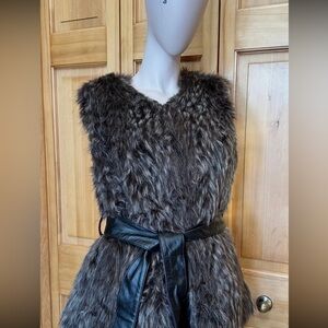 Cache Faux Fur Vest in Brown with Genuine Leather Black Tie Belt – Size M #2